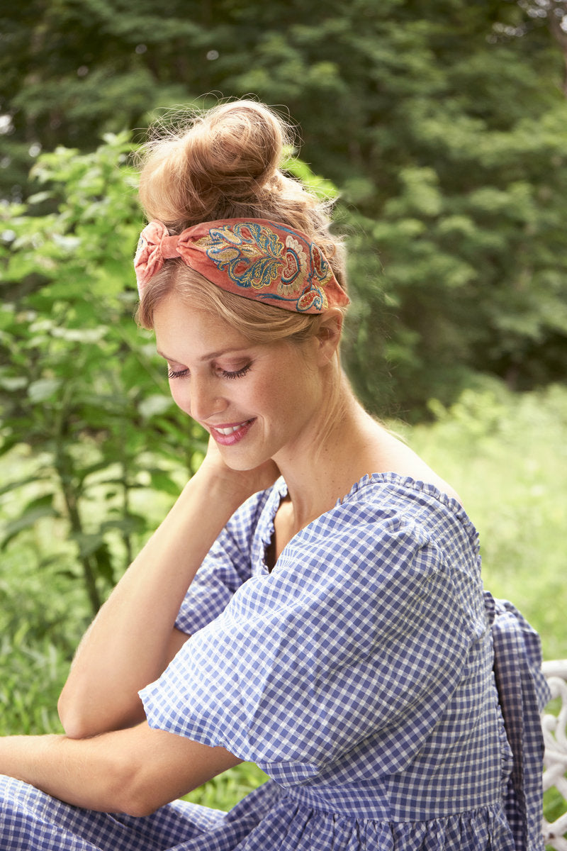 Powder Mediterranean Paisley Embroidered Headband