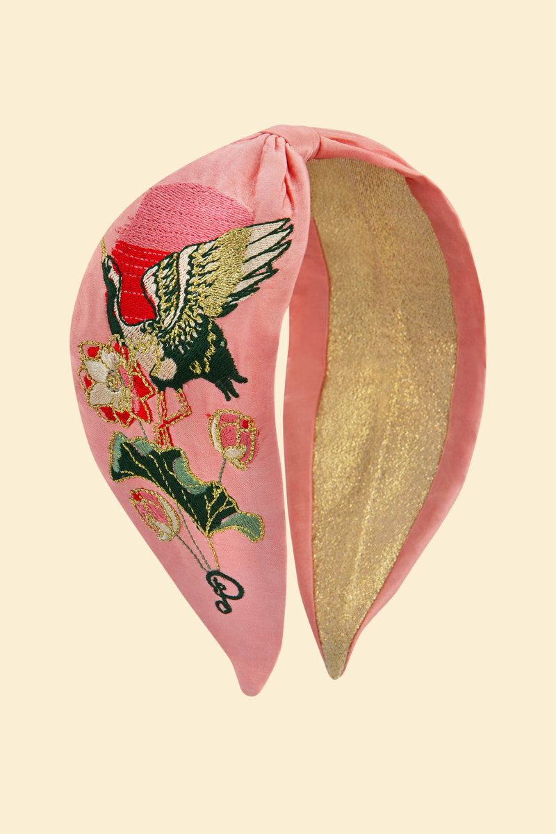 Powder Crane at Sunrise Embroidered Headband - Petal