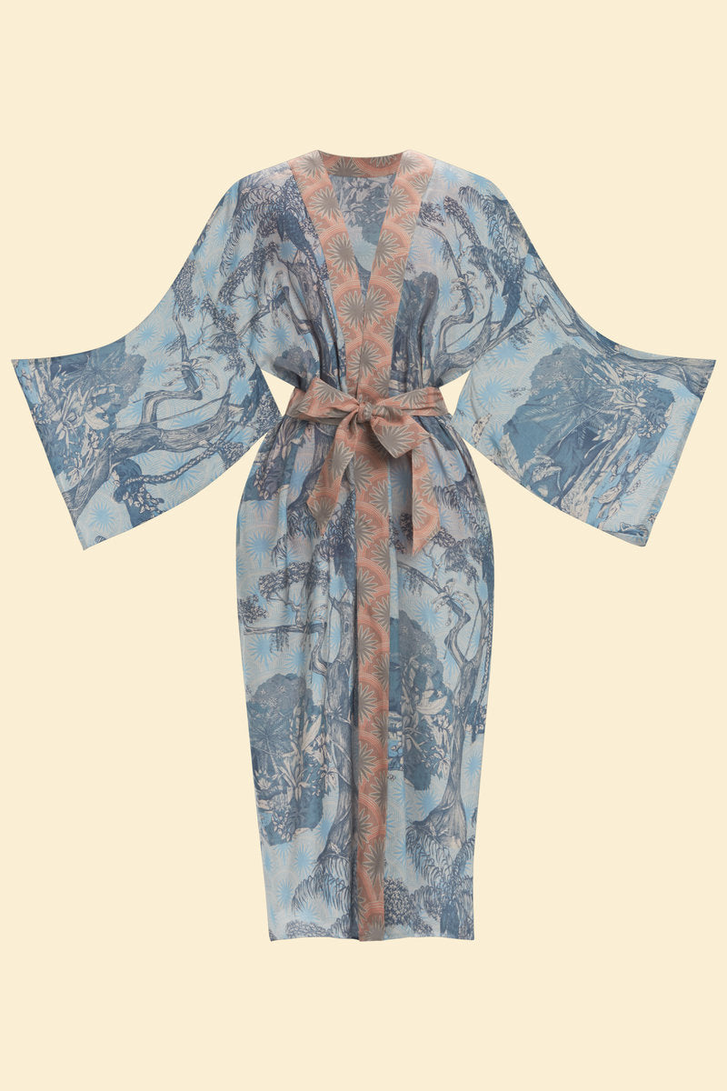 Powder Tropical Toille Kimono Gown - Denim