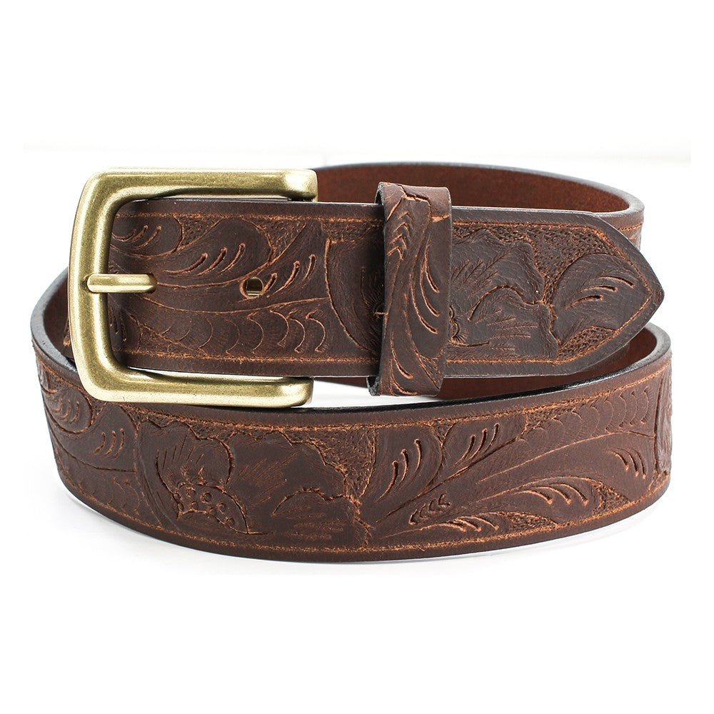 Sophos Embossed Pattern Leather Belt - Brown