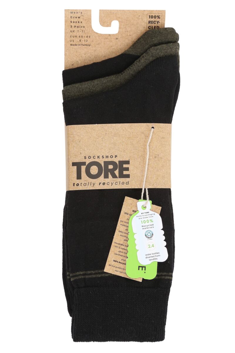 3 Pair Pringle 100% Recycled Black Cotton Stripe Socks