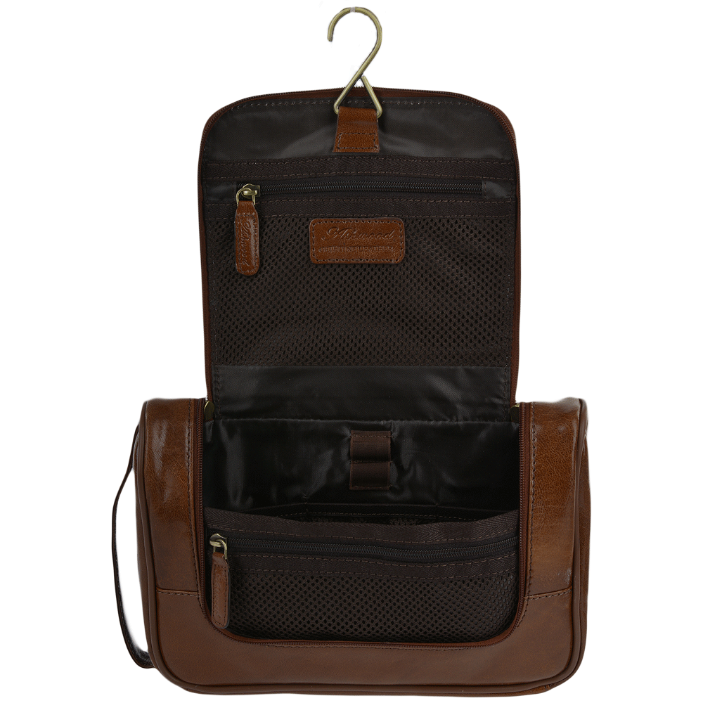 Ashwood Leather Chelsea Tumble Hanging Wash Bag - Brown