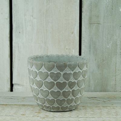 White Washed Pot With Heart Design