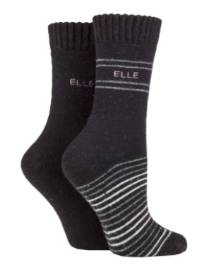 Elle 2 Pair Wool Mix Brushed Inside Boot Socks - Black