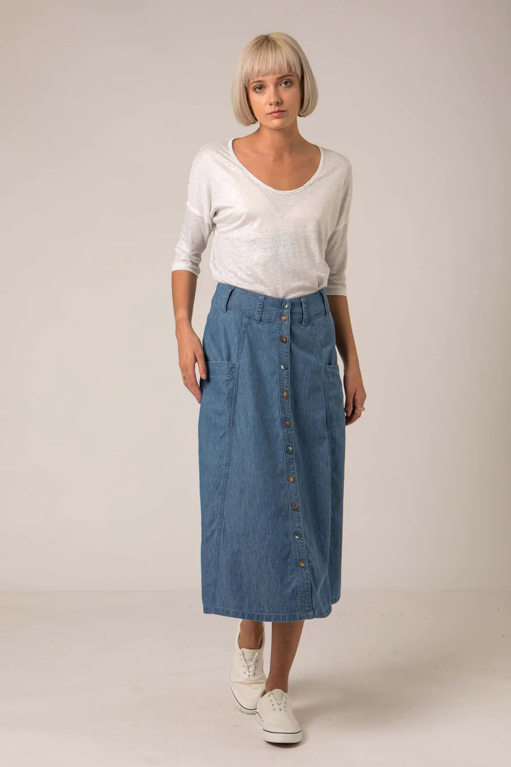 Mistral Button Through Denim Skirt