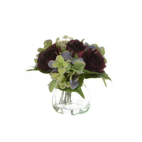 FloralSilk Rose & Hydrangea in Curve Vase