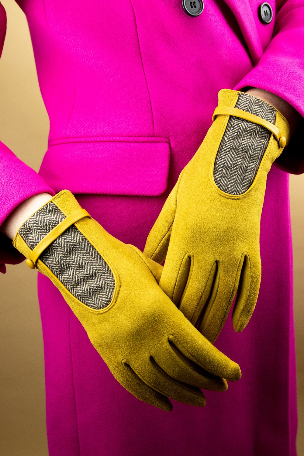 Powder Genevieve Faux Suede Gloves - Mustard