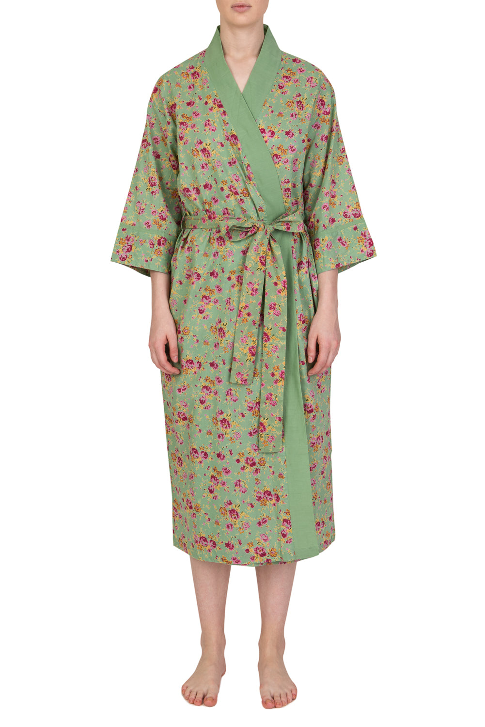 Gabrielle Parker Cotton Kimono - Rambling Rose Light Green