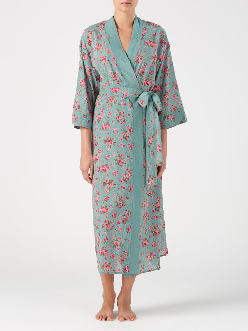 Gabrielle Parker Cotton Kimono - Rambling Rose Dusky Blue