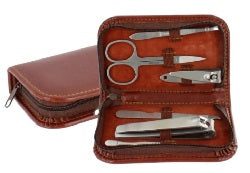 Sarome 6pc Stainless Manicure Set in Brown PU Case