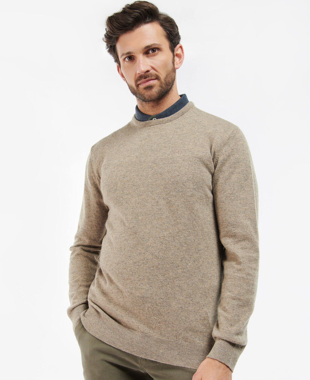 Barbour Essential Lambswool Crew Neck Jumper - Fossil