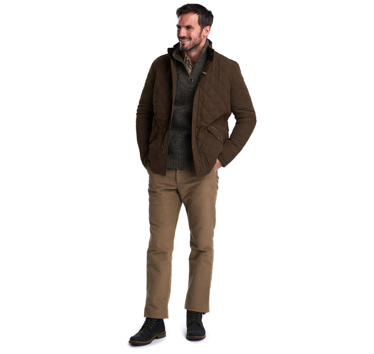 Barbour Shoveler Quilted Coat - Dark Olive