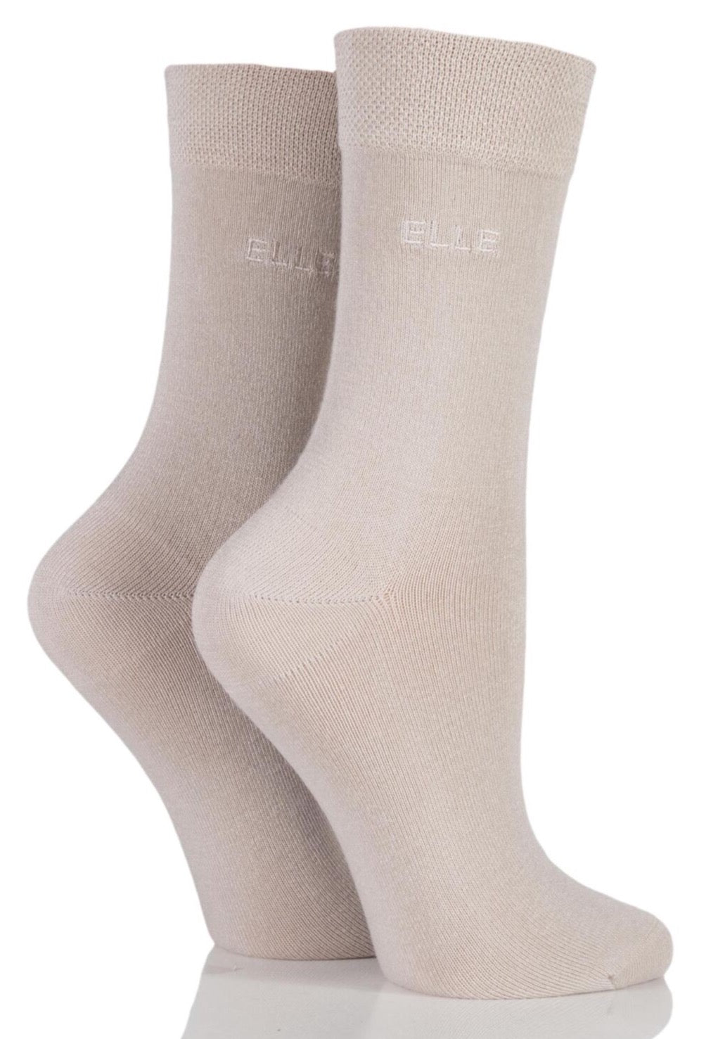 Elle 2 Pair Plain Bamboo Socks - Neutral