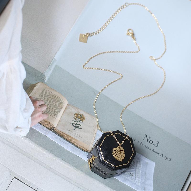 White Leaf Gold Palm Leaf Necklace