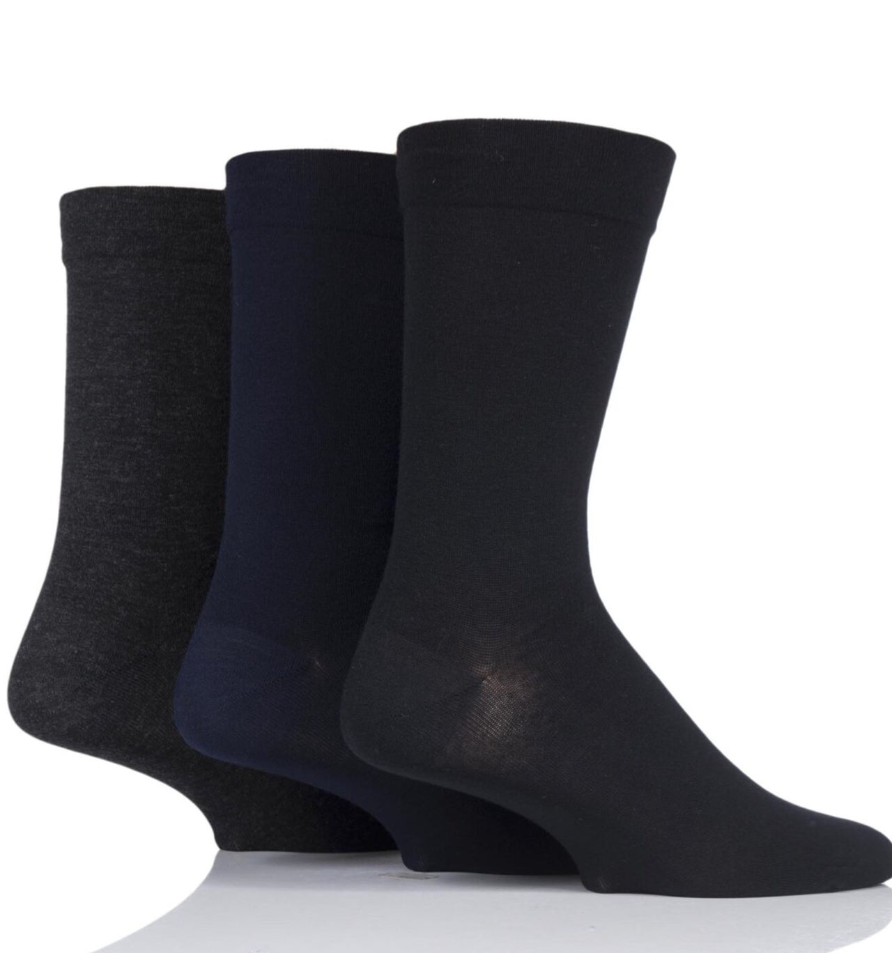 3 Pair Sockshop Black/Navy/Grey Gentle Comfort Cuff Bamboo Socks
