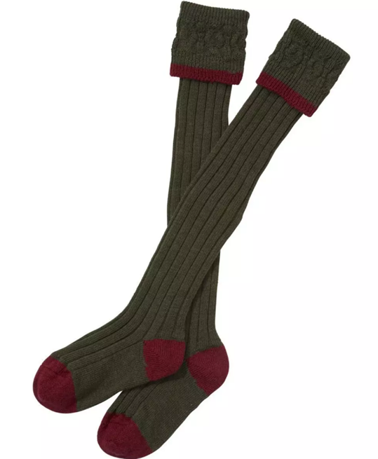 Barbour Contrast Gun Stockings - Olive/Cranberry