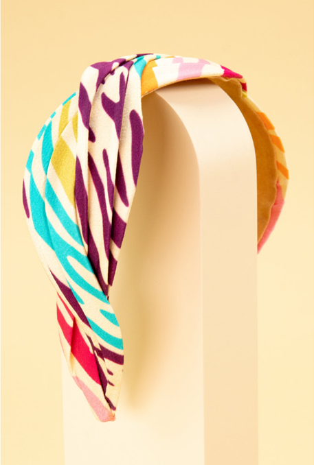Powder Twisted Satin Rainbow Zebra Headband