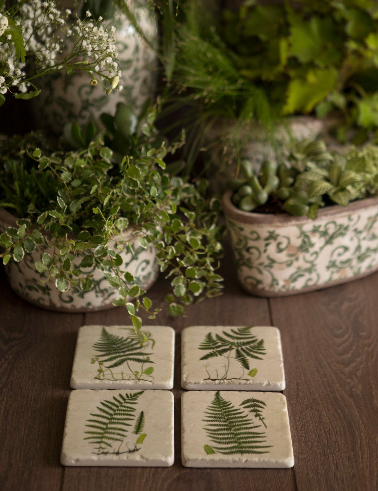 London Ornaments Green Fern Coasters