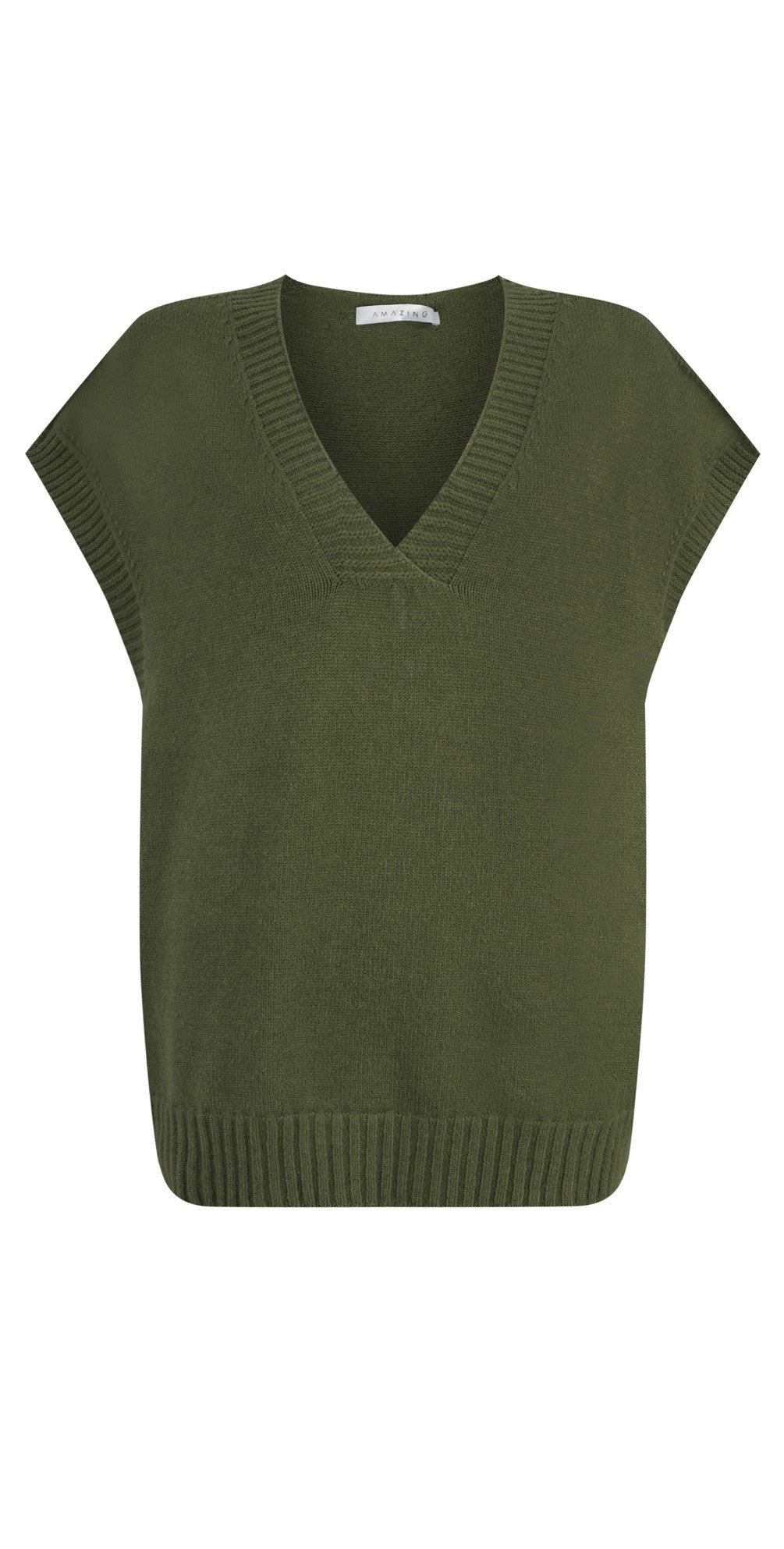 Amazing Woman Pirie V-Neck Knitted Olive Vest