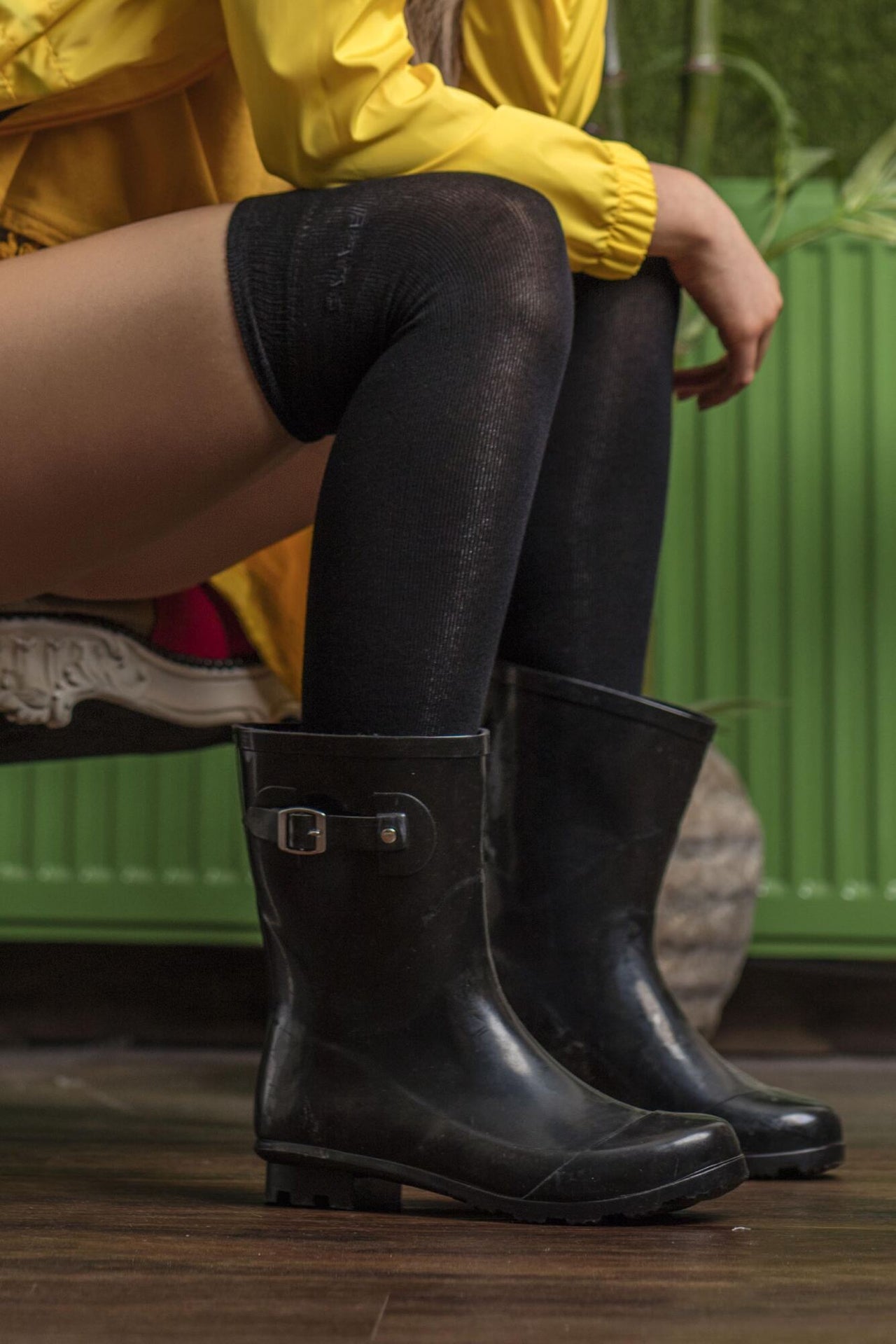 Elle 2 Pair Plain Bamboo Over The Knee Socks - Black