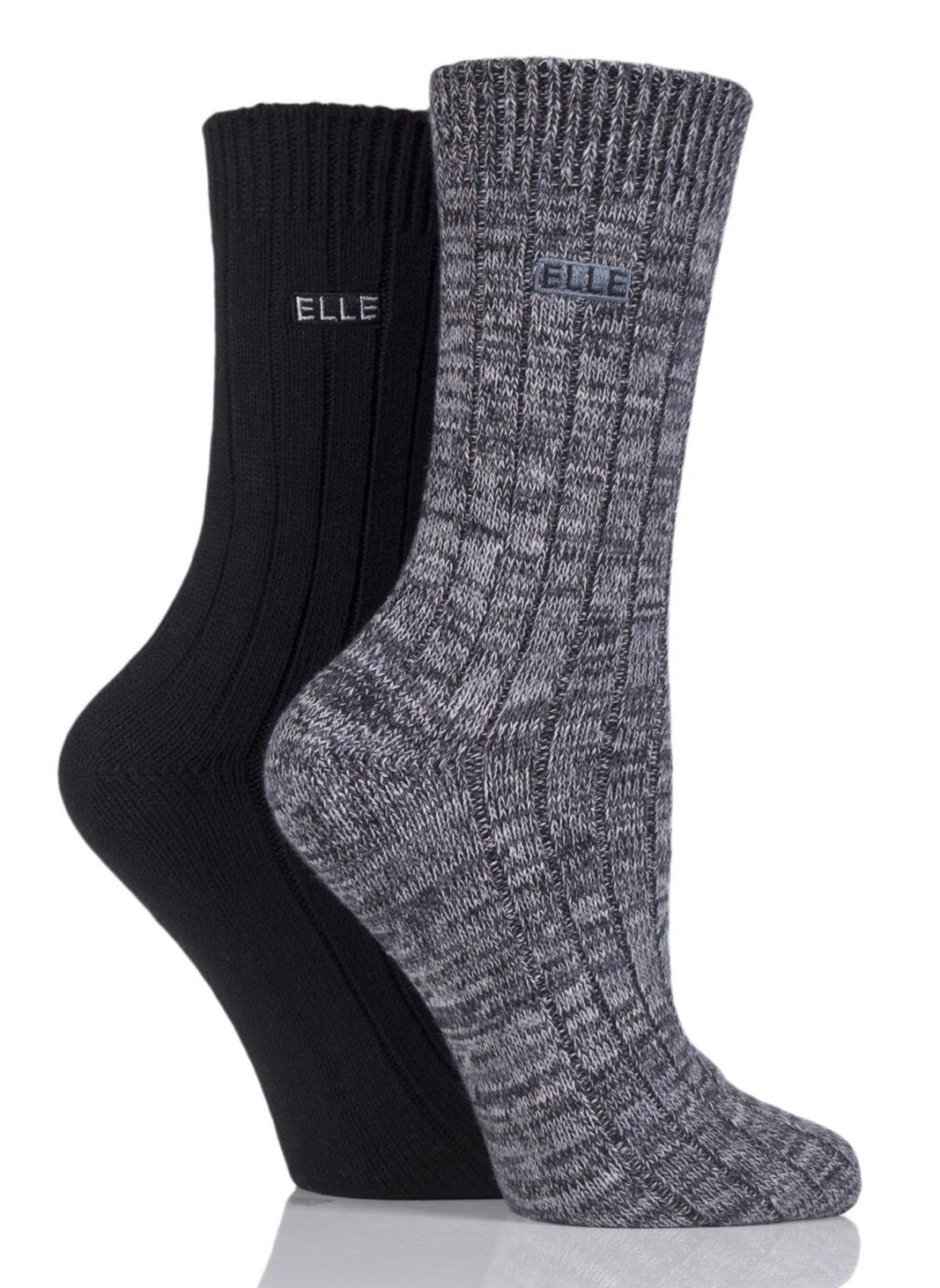 Elle 2 Pair Black And Grey Chunky Ribbed Boot Socks