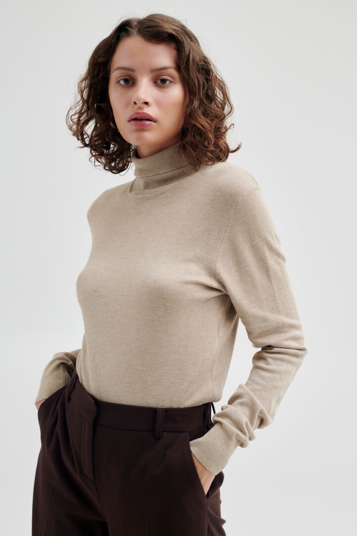 B Young PIMBA Cement Melange Roll Neck Jumper