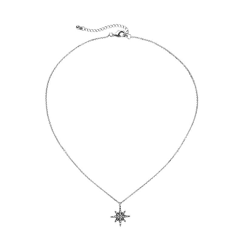 White Leaf Antique Silver Crystal Star Pendant Necklace