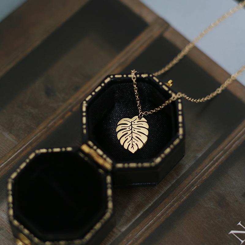 White Leaf Gold Palm Leaf Necklace