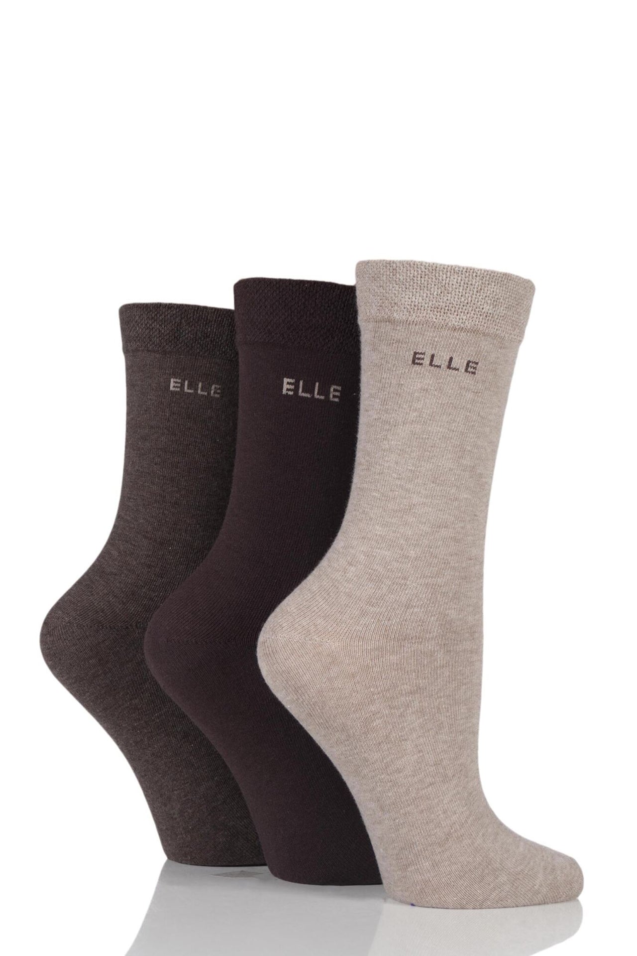 Elle 3 Pairs of Combed Cotton Socks - Cocoa