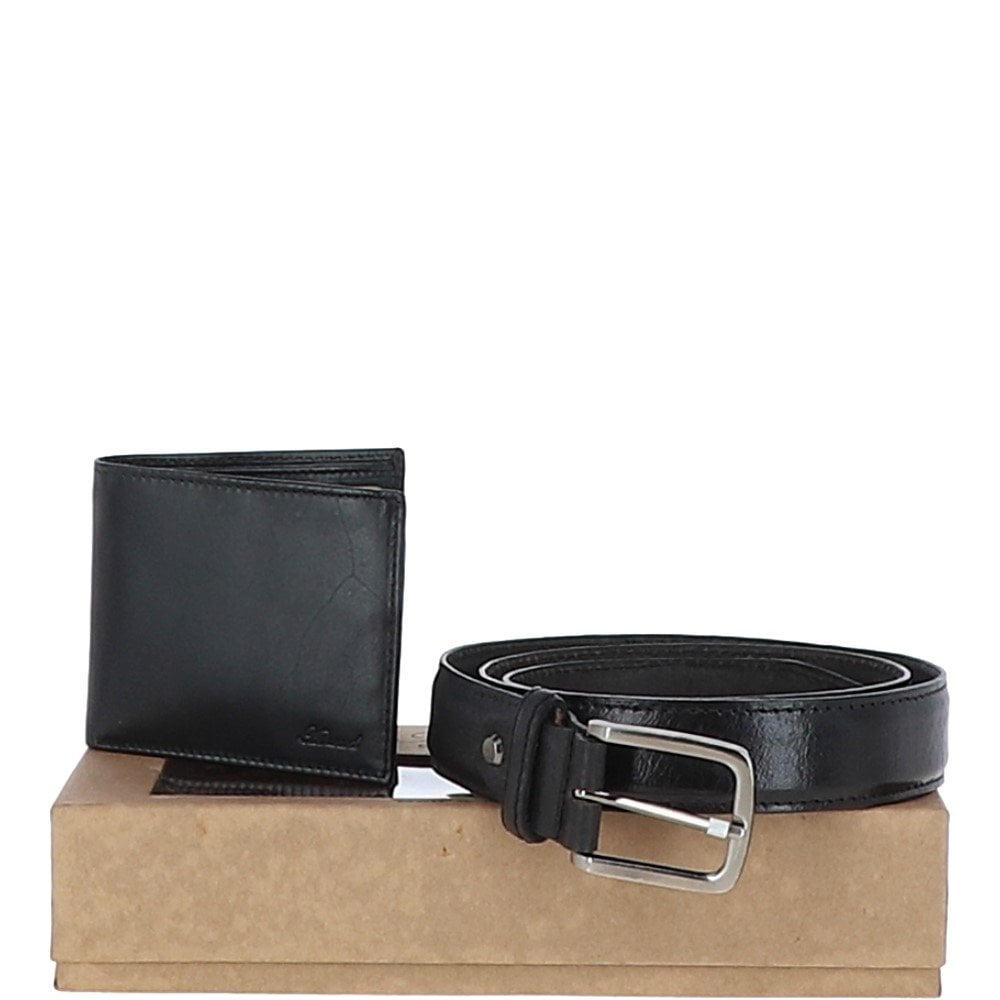 Ashwood Leather Black Wallet & Belt Set