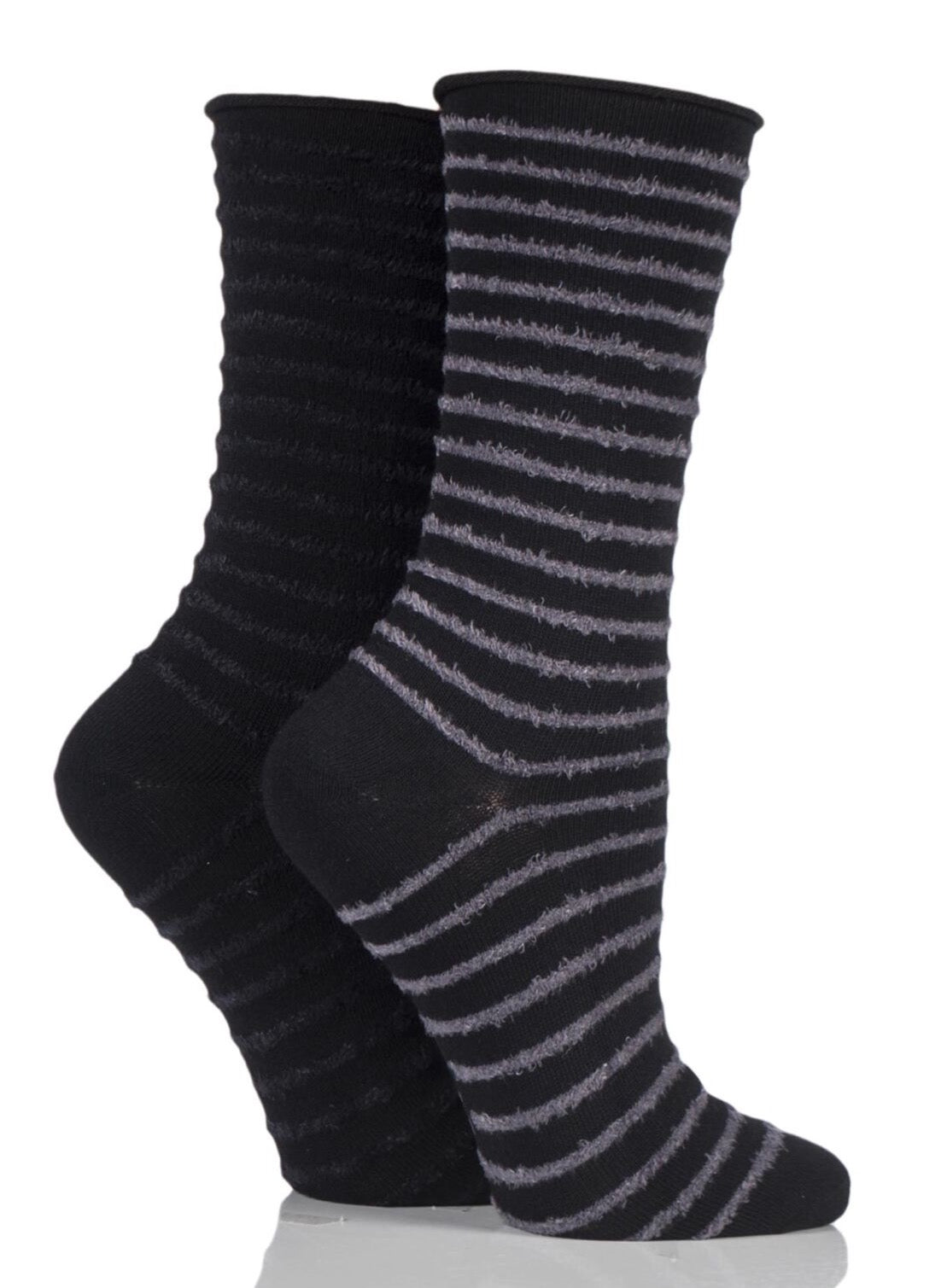 Elle 2 Pair Feather Stripe Slate/Black Socks