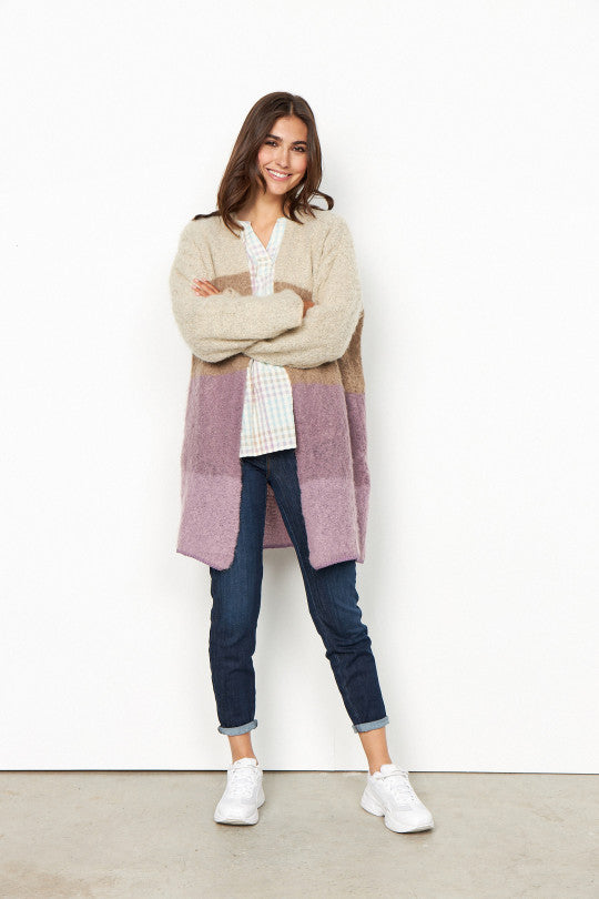 Long colorblock cardigan top
