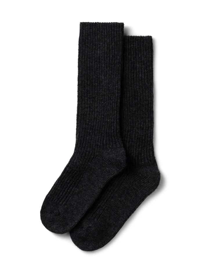 Chalk Charcoal Wool Blend Rib Sock